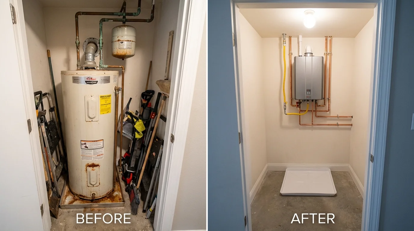 Tank water heater versus wall-mounted tankless unit comparison for Addison, IL homeowners