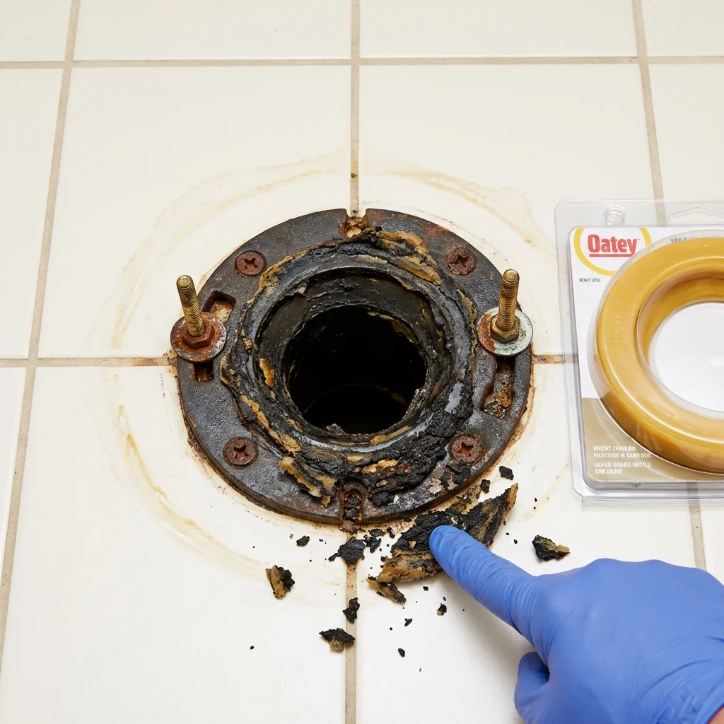 Failed wax ring showing water seepage at the base of a toilet in a Addison, IL home