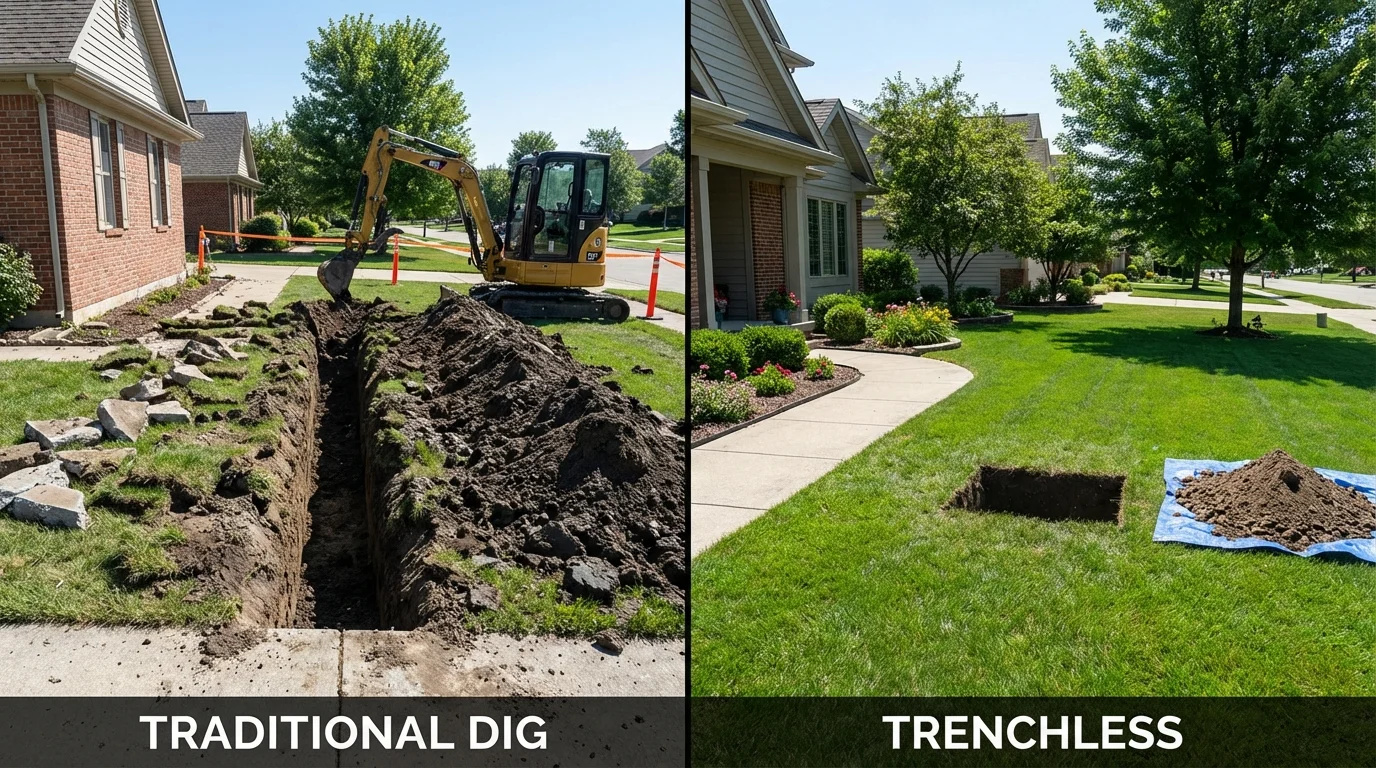 Trenchless sewer repair with minimal yard damage versus traditional excavation in Addison, IL